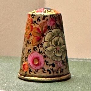 Vintage Hand Painted Lacquer Thimble Floral Folk Art Kashmir Style